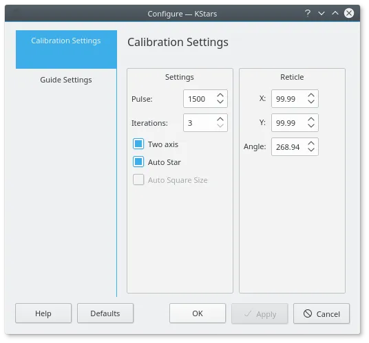Calibration Settings