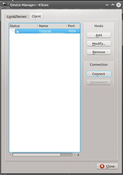 Connect to INDI server