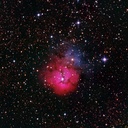 The Trifid Nebula<br />Image by Rob Lancaster using Ekos/KStars bleeding running on a Raspberry Pi 3 with Ubuntu MATE.  Taken on a Losmandy G11 mount with an SBIG 8300M camera in Cheslen Nature Preserve.  Comprised of 4 Red, 4 Green, and 4 Blue images with all exposures 5 minutes.  Processed in PixInsight and Aperture.