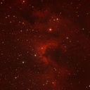 The Cave Nebula <br />Image by Rob Lancaster using Ekos/KStars bleeding running on a Raspberry Pi 3 with Ubuntu MATE.  Taken on a Losmandy G11 mount with an SBIG 8300M camera in the Light Polluted area of Wilmington/Philadelphia.  Comprised of 15 Ha images and 8 OIII images with all exposures 5 minutes.  Processed in PixInsight and Aperture.